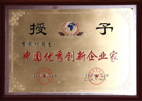 “中國(guó)優(yōu)秀創(chuàng)新企業(yè)家”榮譽(yù)證書
